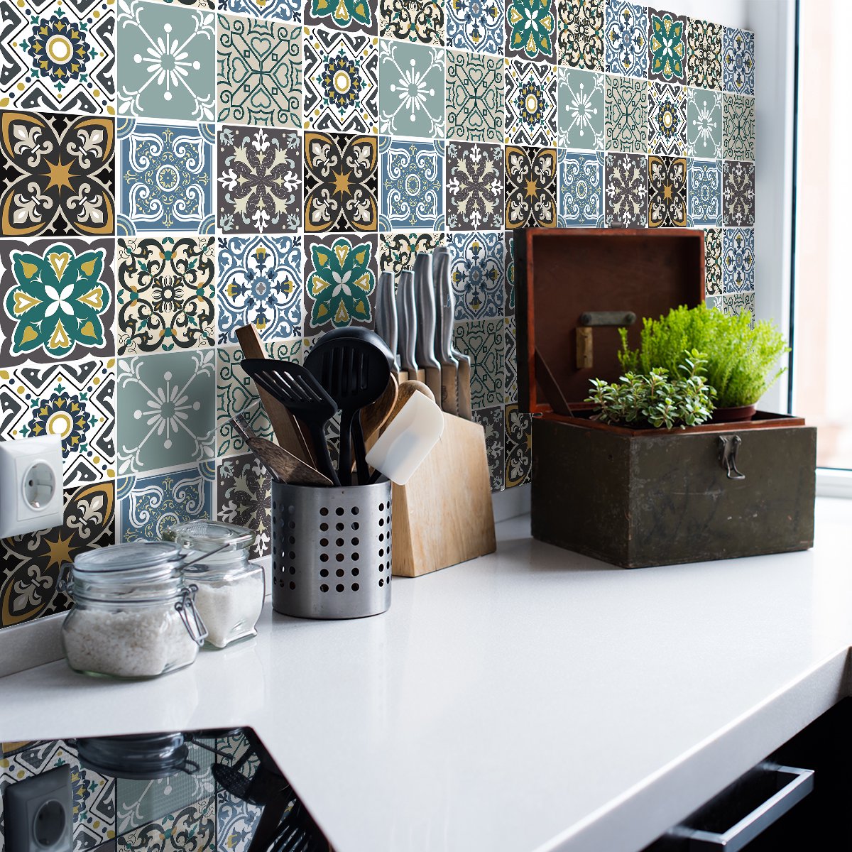 Ambiance Sticker Zelfklevende tegelmuurstickers voor keuken en badkamer - 9 San Vito Azulejo tegelstickers - 9 stickers 20x20cm Multi color