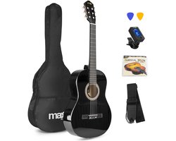 Klassieke Akoestische Gitaar met Nylon Snaren - MAX SoloArt - Beginnersset met Accessoires - Zwart