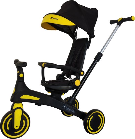 Foto: Sonrini 5 in 1 meegroeiende driewieler luxe kinderfiets met duwstang loopfiets balanstrainer leren fietsen lekvrije wielen geel