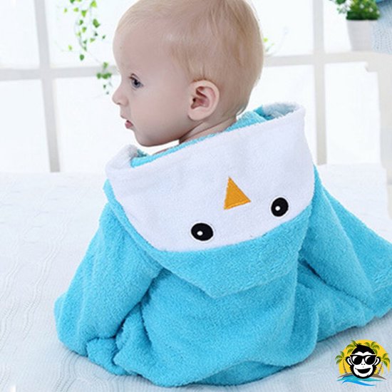 BoefieBoef Vogel Kinder Badjas Baby & Peuter 0-2 Jaar (0-85 cm) - Zacht Katoen Badstof met Dieren Capuchon - Absorberende Ochtendjas Handdoek voor Jongen & Meisje - Zwemles, Carnaval, Verjaardag & Kraamcadeau - Perfect na Bad & Zwemmen - Blauw van Merkloos — afbeelding 2