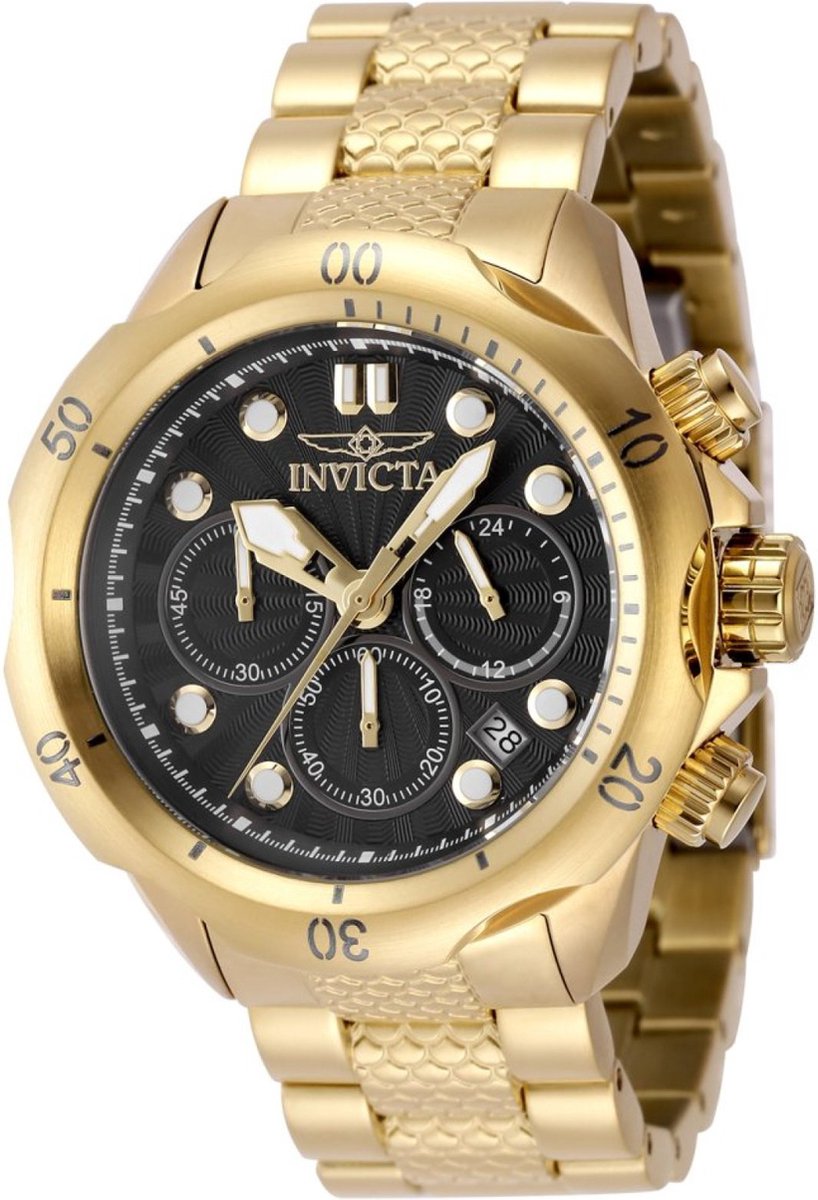 Invicta Venom 47754 Heren Horloge - Waterdicht - Analoog - Quartz Uurwerk - Roestvrij Staal met zwarte Wijzerplaat - 45mm