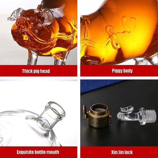 JINYISI Whiskey carafe, horse type whisky decanter, borosilicate glass container, handmade glass whisky decanter, suitable for tequila, brandy, bourbon, rum containers