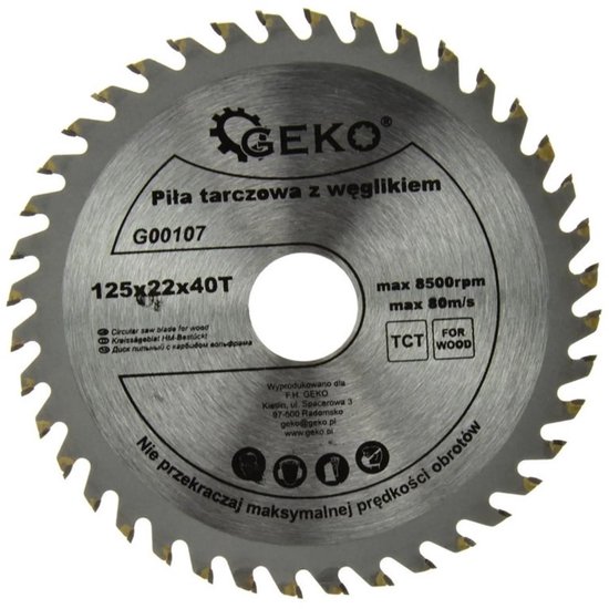 Lame de scie circulaire bois GEKO - 125 mm - 40 dents - Pointes carbure
