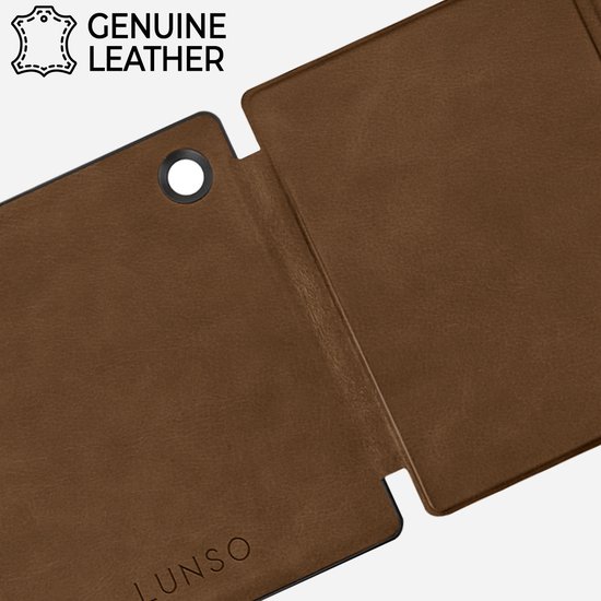 Lunso Geschikt voor Kobo Libra Colour hoes (7 inch) - echt leren sleepcover - Coffee van Merkloos — afbeelding 2