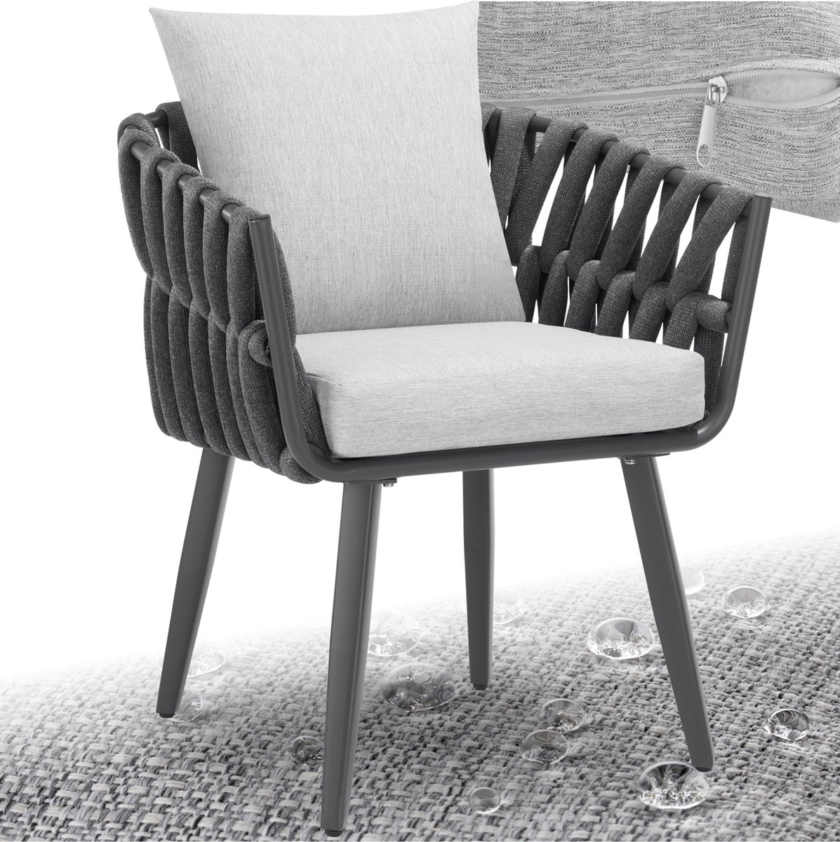 tectake® Tuinstoel Lugano - Loungestoel - Buitenstoel in Rope-Design - Buiten Fauteuil met Dikke Kussens - Voor Tuin of Balkon - Terrasstoel - UV- en Weerbestendig