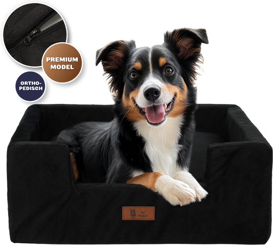 Pet Perfect Orthopedische Autostoel Hond - Luxe Hondenmand Auto - met veiligheidsriempje - Wasbaar - Zwart - L
