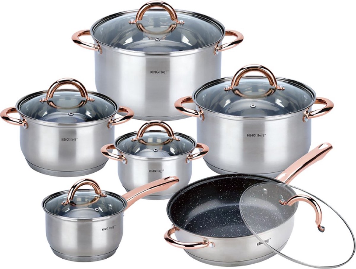 Kinghoff 1766 - 12 delige pannenset - kookpannen - 16-16-18-20-24-24 cm - met deksel