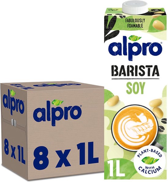 Alpro Barista Lait végétal au soja - Parfait pour le café - Sans lactose - 8 x 1 L