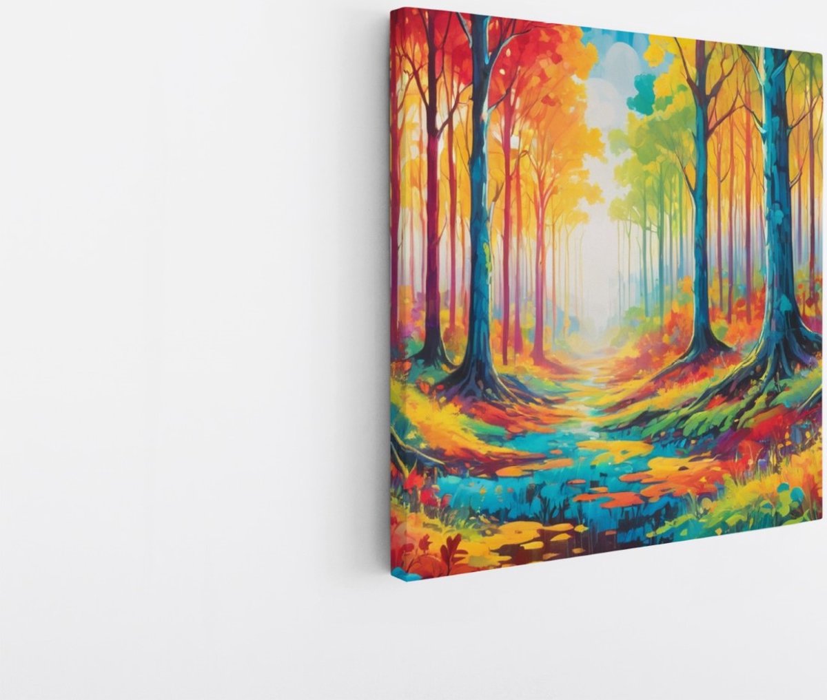 Saammp Canvas Schilderij - Kleurrijk abstract bos - Natuur - Landschap - 40x40 - Foto op canvas - Wanddecoratie - Muurdecoratie Woonkamer - Slaapkamer decoratie - Canvas Print Multicolor