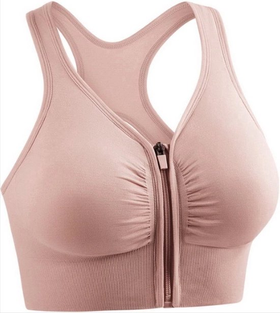 *** Sportbeha met voorsluiting XL valt als L - Pastel Paars - Extra Large -Sport BH met Rits - Sport BH met Voorsluiting - Sport BH Shock - Compressie BH YOGA van Heble® ***