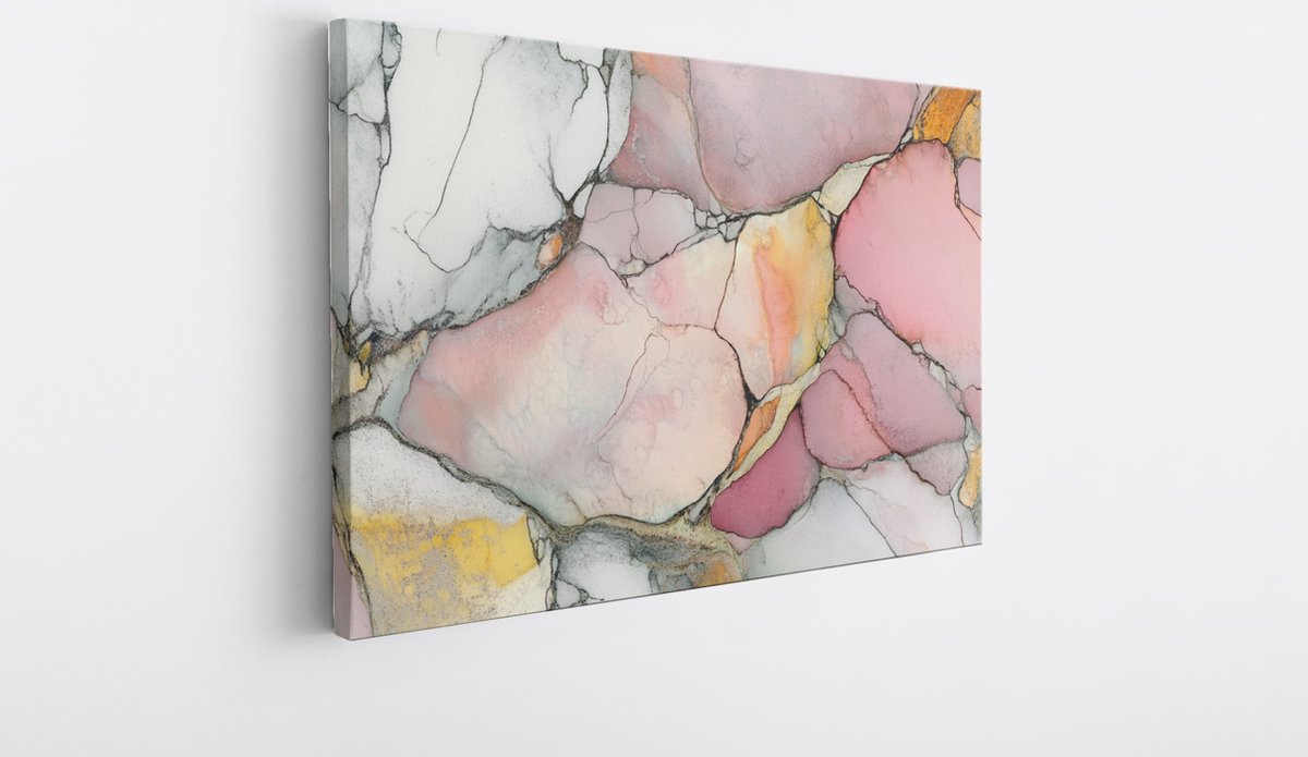 Saammp Canvas Schilderij - Marmer - Kunst - Roze - Abstracte wanddecoratie- 40x30 - Foto op canvas - Wanddecoratie - Muurdecoratie Woonkamer - Kantoor Decoratie Multicolor