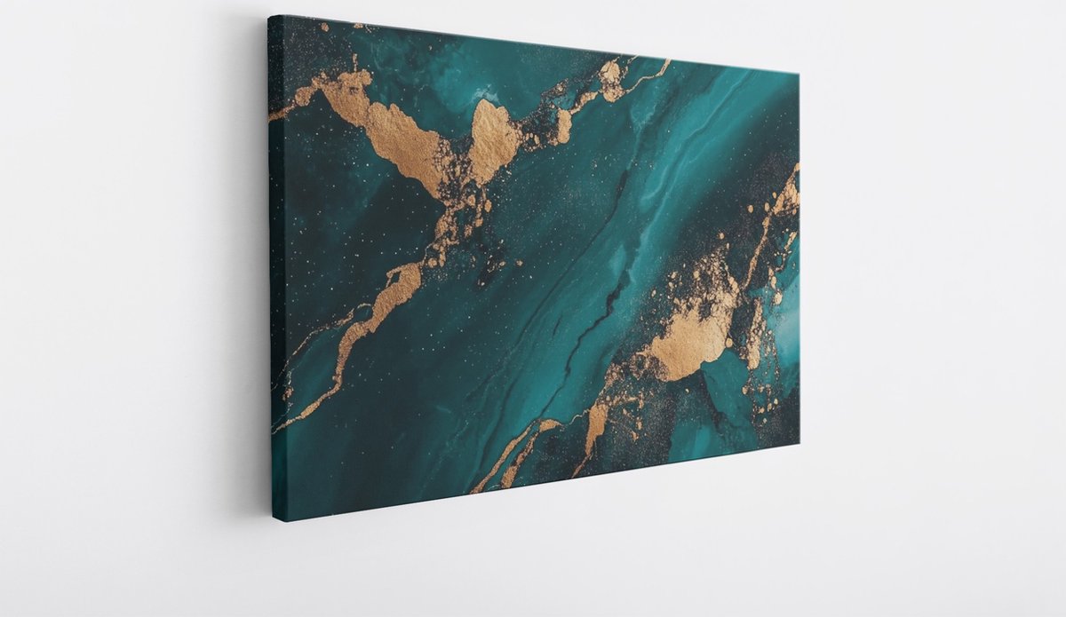 Saammp Canvas Schilderij - Turqoise Goud marmer - Abstract - 70x50 - Foto op canvas - Wanddecoratie - Muurdecoratie Woonkamer - Slaapkamer decoratie - Canvas Print Multicolor