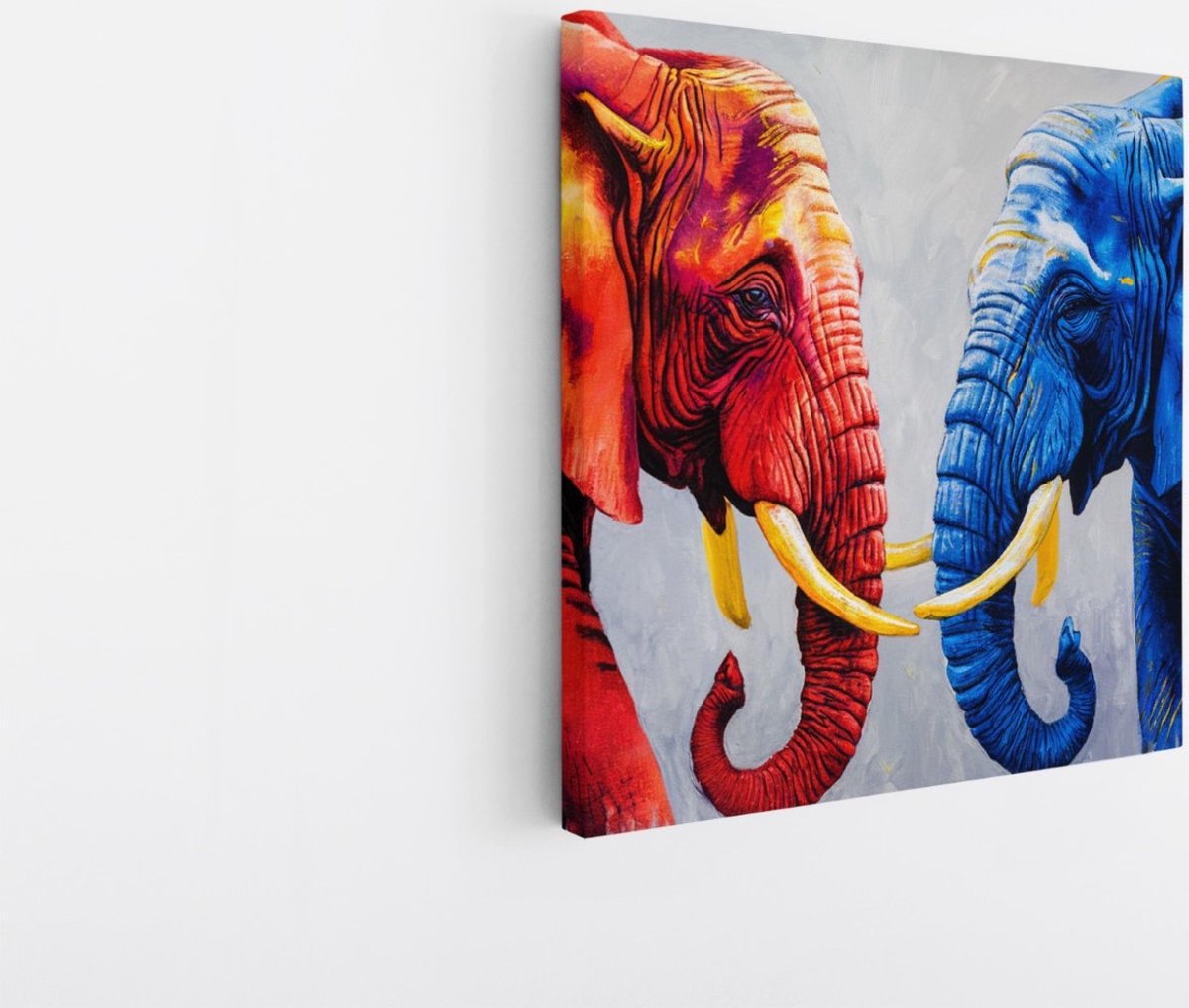 Saammp Canvas Schilderij - Olifant - Rood - Blauw - Dieren - 20x20 - Foto op canvas - Wanddecoratie - Muurdecoratie Woonkamer - Slaapkamer decoratie - Canvas Print Multicolor