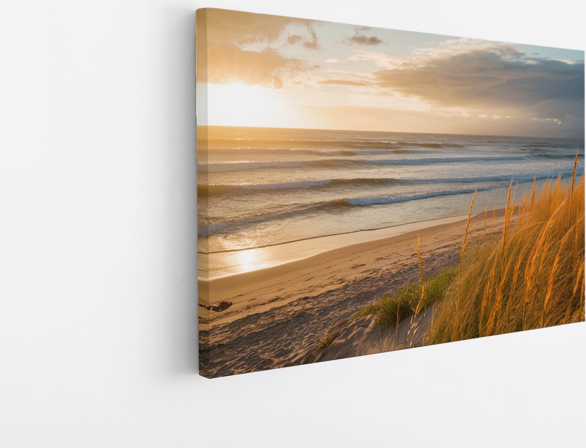 Saammp Canvas Schilderij - Zonsondergang - Strand - Zee - Duinen - 50x40 - Foto op canvas - Wanddecoratie - muurdecoratie Woonkamer - Slaapkamer decoratie - Canvas Print Multicolor