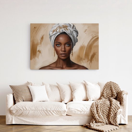 Tableau sur toile Saammp - Femme africaine - Bijoux - abstrait - Or - 50x40 - Photo sur toile - Décoration murale - Décoration murale murale Salon - Décoration chambre - Impression sur toile