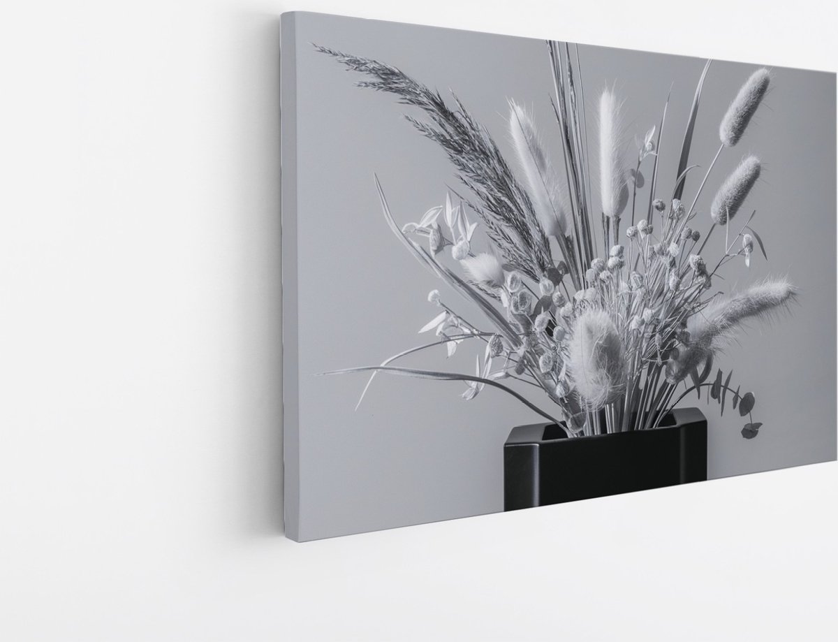 Saammp Canvas Schilderij - Zwart - wit - bloemen - Natuur - 45x30 - Foto op canvas - Wanddecoratie - Muurdecoratie Woonkamer - Kantoor Decoratie Multicolor