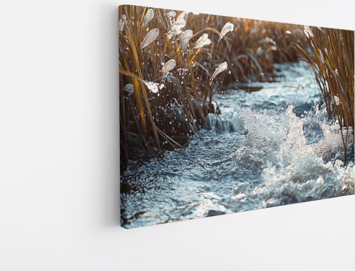 Saammp Canvas Schilderij - Ruig water in beek - Natuur - Landschap - 60x40 - Foto op canvas - Wanddecoratie - Muurdecoratie Woonkamer - Slaapkamer decoratie - Canvas Print Multicolor