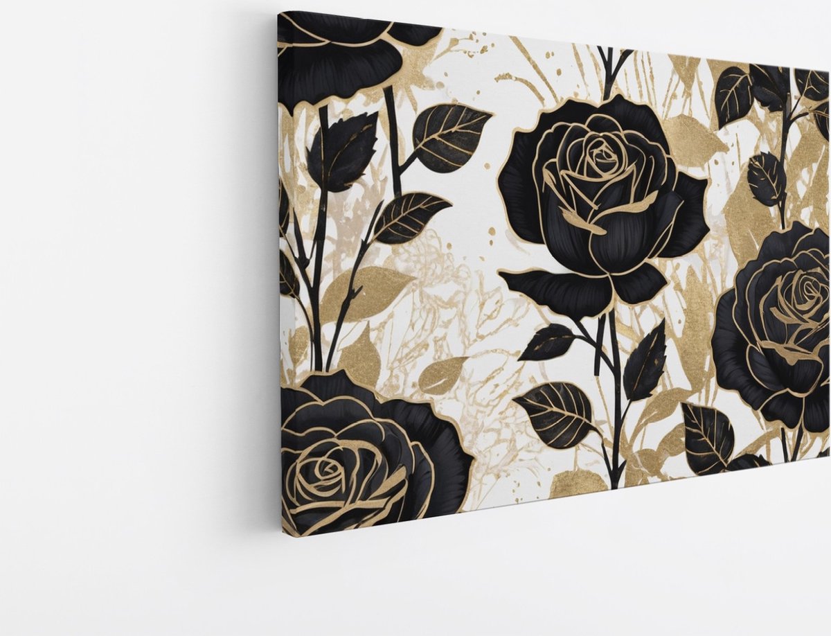 Saammp Canvas Schilderij - Bloemen - Wit - Goud - Abstract - 60x40 - Foto op canvas - Wanddecoratie - Muurdecoratie Woonkamer - Kantoor Decoratie Multicolor