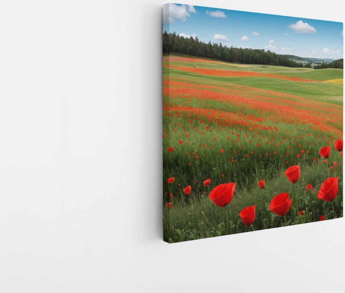 Saammp Canvas Schilderij - Tulpenveld - Natuur - Landschap - 20x20 - Foto op canvas - Wanddecoratie - Muurdecoratie Woonkamer - Slaapkamer decoratie - Canvas Print Multicolor