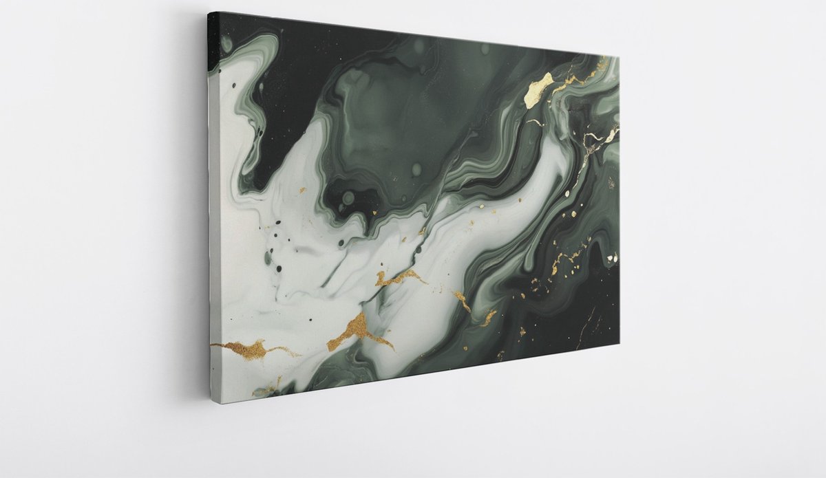 Saammp Canvas Schilderij - Donkergroen goud - Abstract kunstwerk - 100x75 - Foto op canvas - Wanddecoratie - Muurdecoratie Woonkamer - Slaapkamer decoratie - Canvas Print Multicolor
