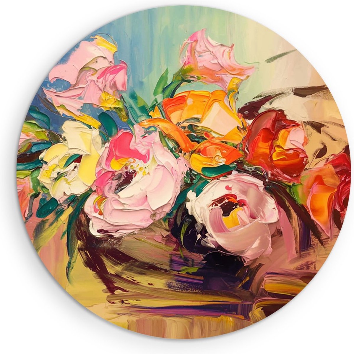 Saammp Forex Muurcirkel - Kleurrijke Bloemen Schilderij - Natuur - Abstract - Ø 60 - Wandcirkel - Wanddecoratie Cirkel - Muurdecoratie Woonkamer - Kantoor Decoratie