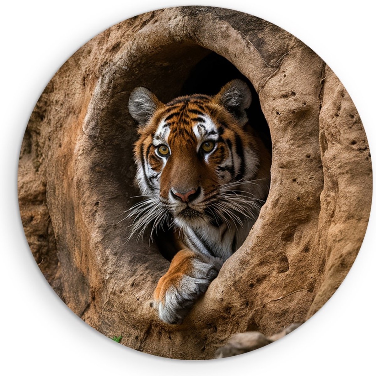 Saammp Muurcirkel Hout - Tijger met groot gat - Natuur - Dieren - Ø 60 - Wandcirkel - Wanddecoratie Cirkel - muurdecoratie Woonkamer - Slaapkamer decoratie - Rond Schilderij
