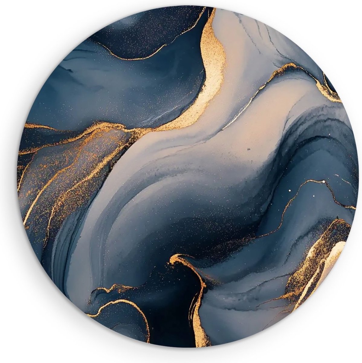 Saammp Muurcirkel Hout - Blauw - marmer - Goud - Abstract - Ø 30 - Wandcirkel - Wanddecoratie Cirkel - Muurdecoratie Woonkamer - Kantoor Decoratie
