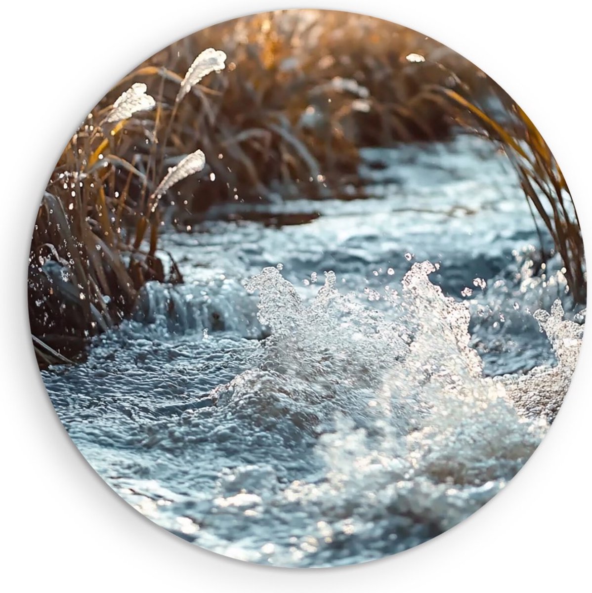 Saammp Forex Muurcirkel - Ruig water in beek - Natuur - Landschap - Ø 30 - Wandcirkel - Wanddecoratie Cirkel - Muurdecoratie Woonkamer - Slaapkamer decoratie - Rond Schilderij