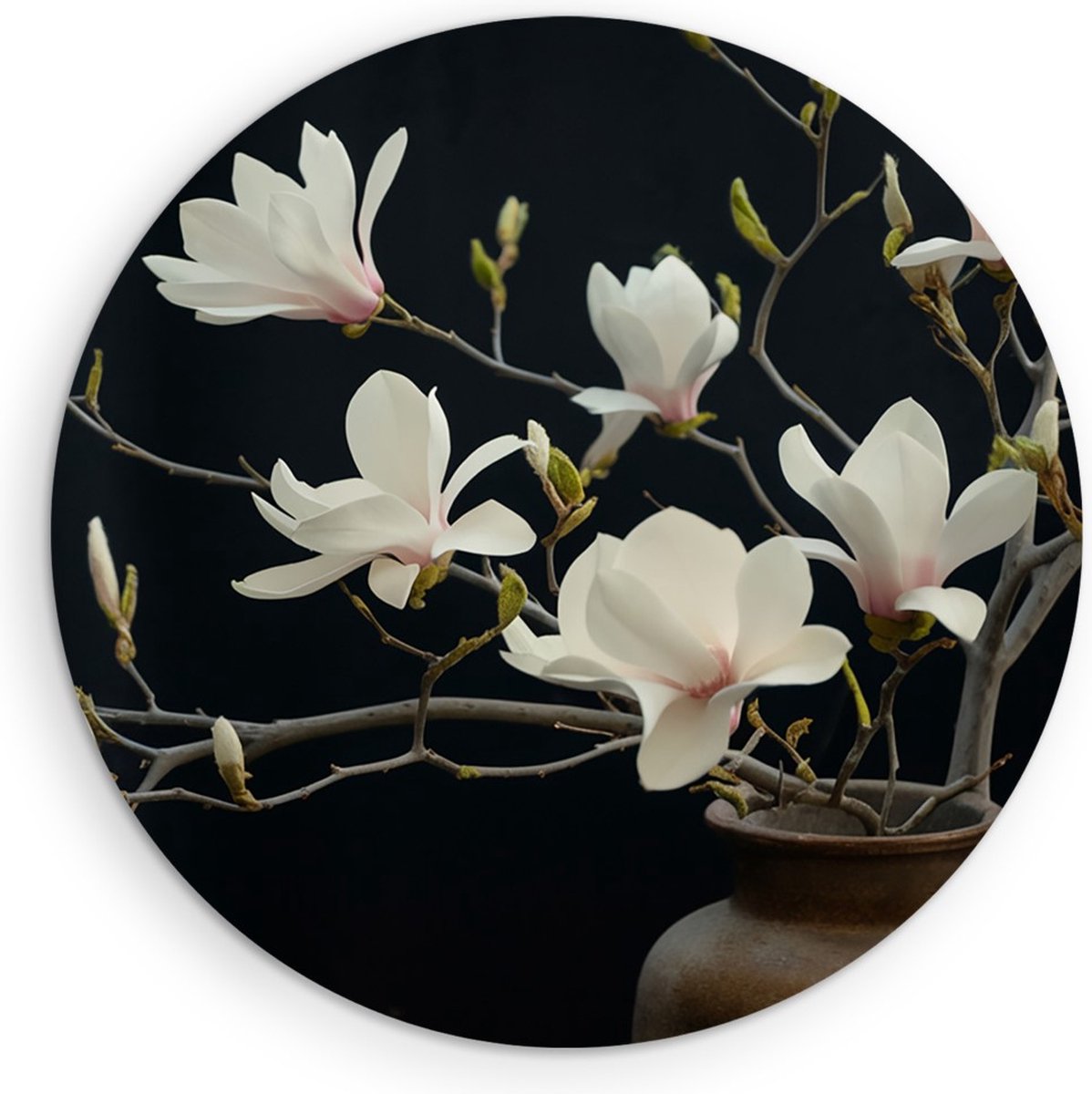 Saammp Forex Muurcirkel - Witte bloemen - Bloei - Natuur - Ø 80 - Wandcirkel - Wanddecoratie Cirkel - Muurdecoratie Woonkamer - Kantoor Decoratie