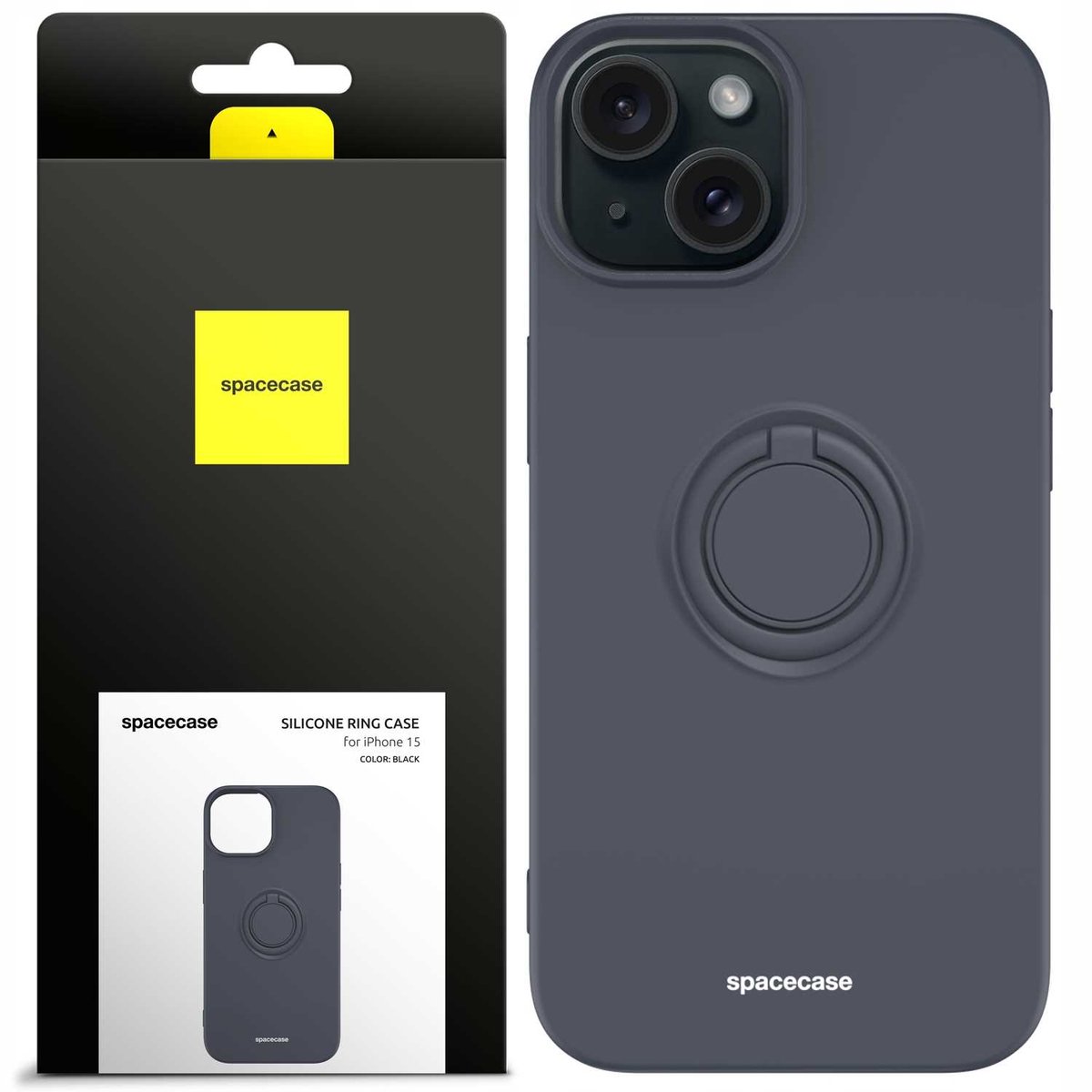 Spacecase Siliconen Ringcase Voor Iphone 15 Zwarte Case Cover