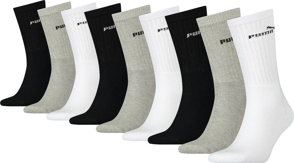 PACK van 9 Puma sportsokken tennissokken crew tennissokken unisex voor heren en dames Zwart