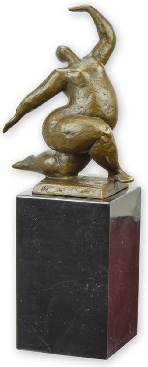 VntiQue Bronzen sculptuur vrouwelijk naakt - Beeld - bronzen beeld modernistisch, kunstobject, sculptuur - Met stenen sokkel - Luxe woondecoratie - Geschenk voor kunstliefhebber - H28,1×B8,1×L11,3 cm - Brons