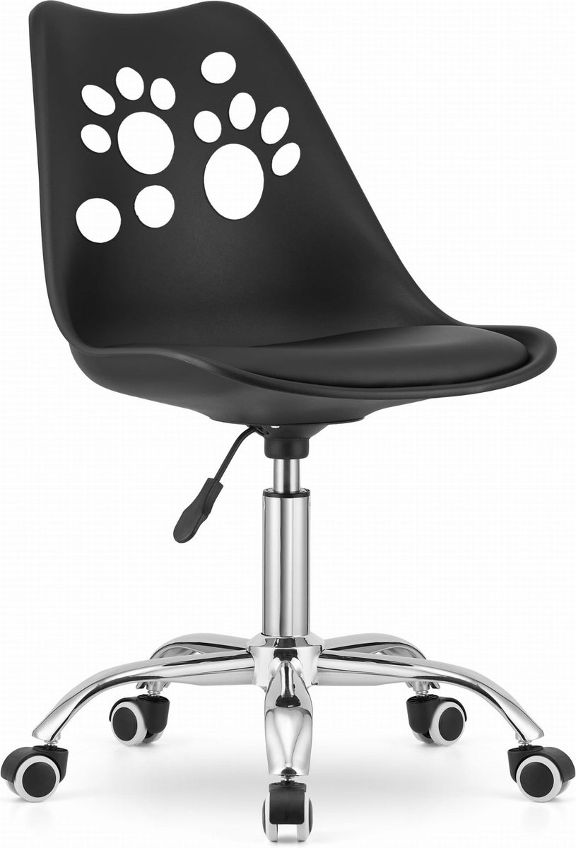 PRINT Bureaustoel Zwart, Modern Ergonomisch Design, Verstelbare Zithoogte, Chromen Basis, Geschikt voor Kinderkamer, Thuiswerkplek of Kantoor, Max. 110 kg