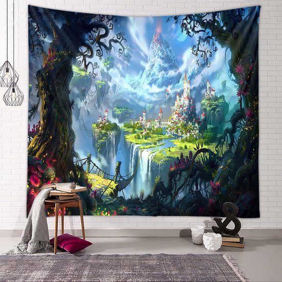 Zodight Wanddoek bos, kasteel, psychedelisch, fantasy, voor aan de muur