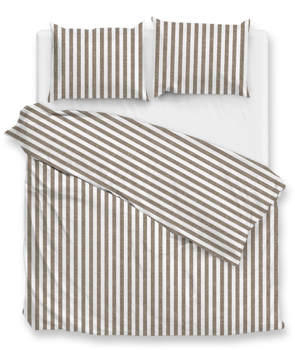 Zohome Dekbedovertrek Banda-di-Lino - Bedlinnen met Strepen - 240x220 - Taupe - Dekbedhoes van 100% Katoen