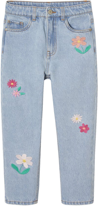 Mom meisjesjeans met bloemenborduurwerk lichtblauw