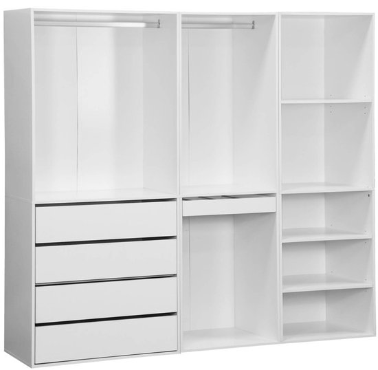 sweeek - Modulaire kledingkastset met 3 elementen, planken, laden, hanggedeelte, broekhouder, 200 x 45 x 180 cm
