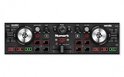 Numark DJ2GO2 Touch DJ-controller, compact ontwerp met twee decks, aanraakgevoelige jogwheels en verlichte rode en groene knoppen.