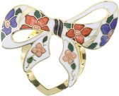 Behave® Sjaal clip strik goud kleur wit emaille met bloemen 4,5 cm