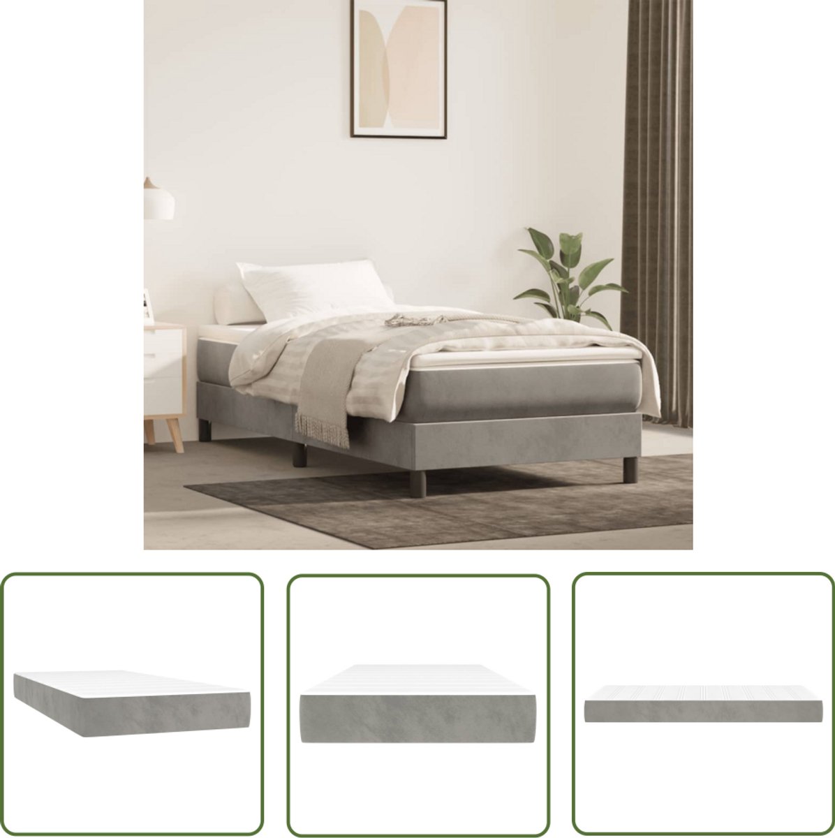 vidaXL Matras - Pocketveringmatras - Pocketveringmatras 120x190x20 cm fluweel lichtgrijs - Fluweel - Zachte Slaapplek - Goede Ondersteuning