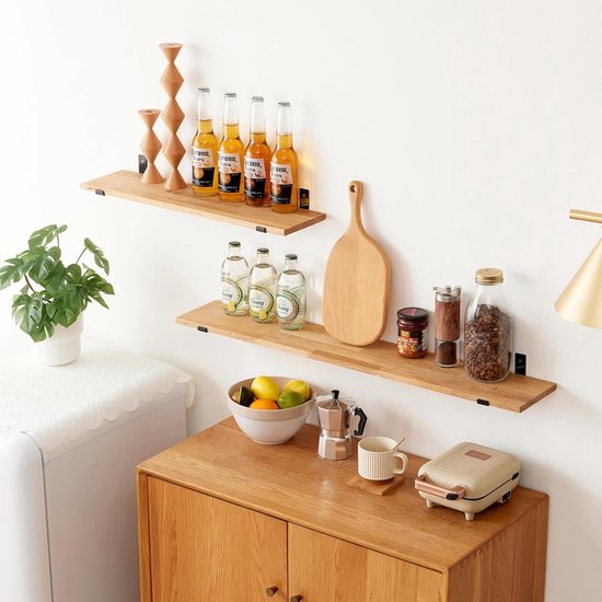 Houten Wandrek 90 cm – U-Vormige Wandplank voor Slaapkamer, Woonkamer, Keuken, Kantoor