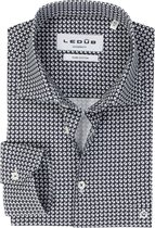Ledub modern fit overhemd - popeline - donkerblauw met wit dessin - Strijkvriendelijk - Boordmaat: 38
