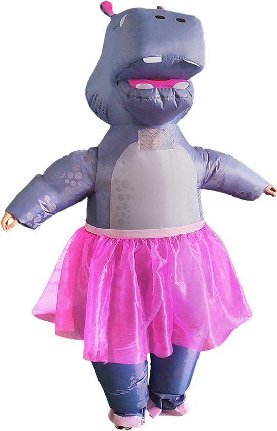 KIMU® Opblaas Kostuum Nijlpaard met Tutu - Opblaasbaar Pak - Nijlpaardpak Mascotte Opblaaspak - Opblaasbare Hippo Ballet Volwassenen Dames Heren Halloween