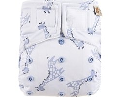 HappyBear | All In One wasbare luier - Blue Giraffe | One Size - 4kg t/m 15kg | Te gebruiken vanaf geboorte tot zindelijkheid | Dubbele lekgoten - minder kans op lekkages | Handige klittenbandsluiting