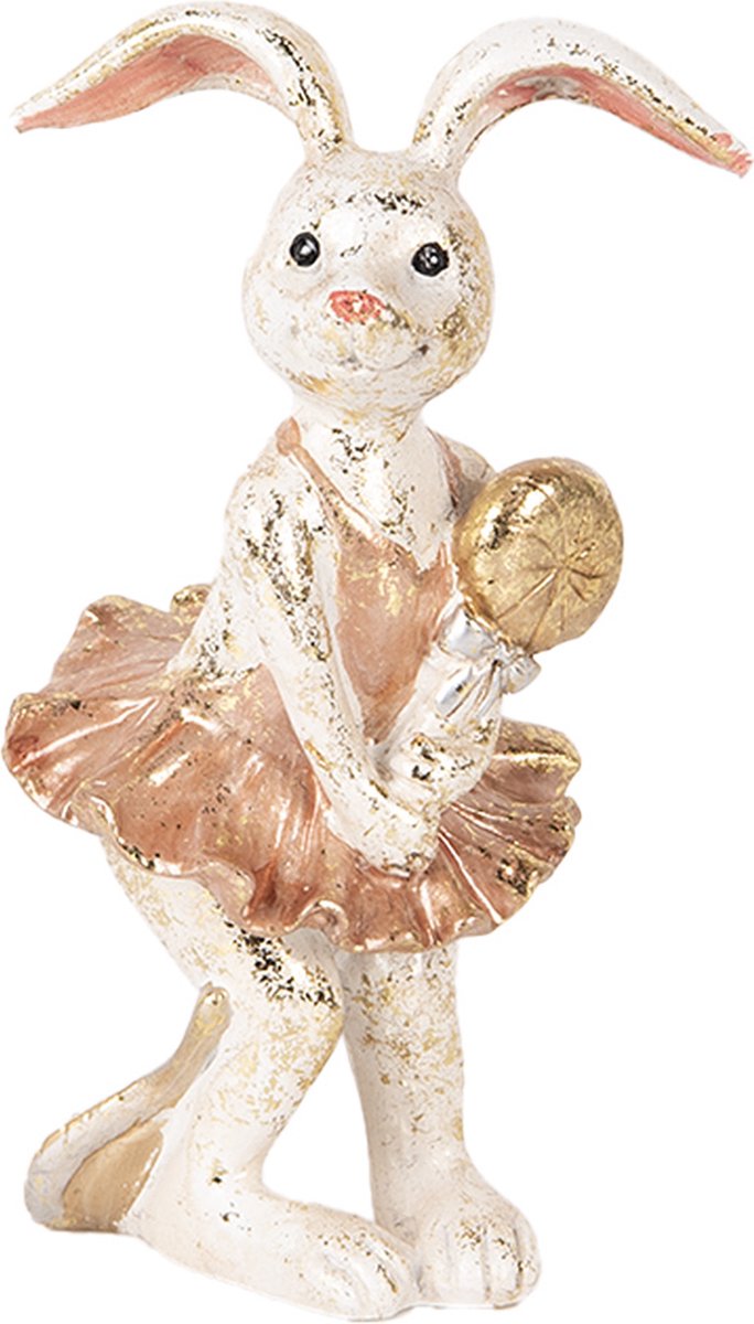 Decoratie Beeld Konijn 14 cm Beige Goudkleurig Kunststof