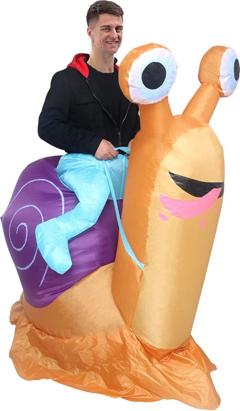 KIMU® Opblaas Kostuum Kinderen Zittend Op Slak - Maat 122 128 134 140 146 152 - Opblaasbaar Pak - Slakkenpak Mascotte Opblaaspak - Opblaasbare Weekdier Jongen Meisje Kerstkado Kerst Kado