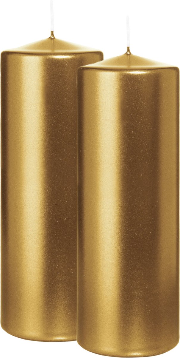 Wiedemann Cilinderkaars/stompkaars - 2x - metallic goud - 20 x 7 cm - 103 branduren - zuilkaarsen Goudkleurig