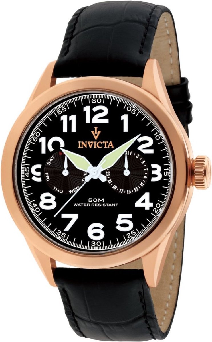 Invicta Vintage 11742 Heren Horloge - Waterdicht - Analoog - Quartz Uurwerk - Roestvrij Staal met zwarte Wijzerplaat - 45mm