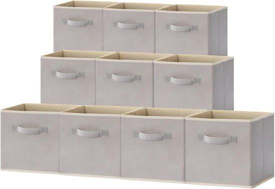 Mangata Opvouwbare Opbergkubus, canvas Opbergboxen van 33x33x33 cm voor kasten, planken, garderobe, licht khaki (3 stuks