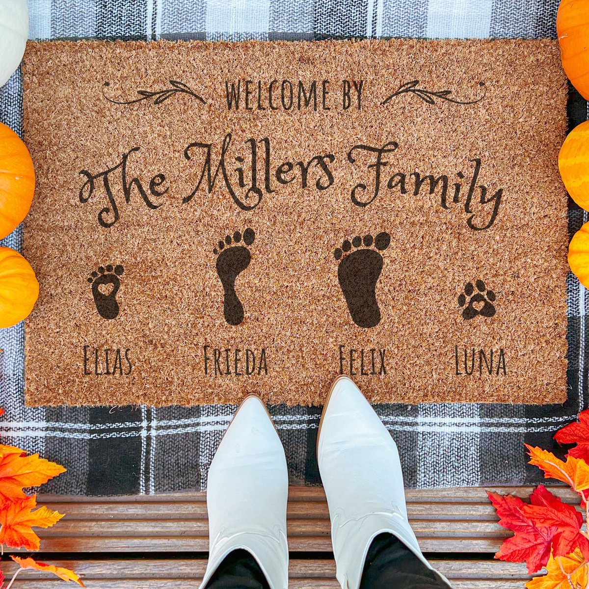 Laser-Point Personalized Welcome | 90x60 cm | Nieuwe huis cadeau | Ingangsmat | Deurmat met stijl | Verhuizing cadeau | Praktisch & trendy | Perfect voor binnenkomst | Cadeau voor nieuwe woning Bruin | Zwart (Gravering 90x60)